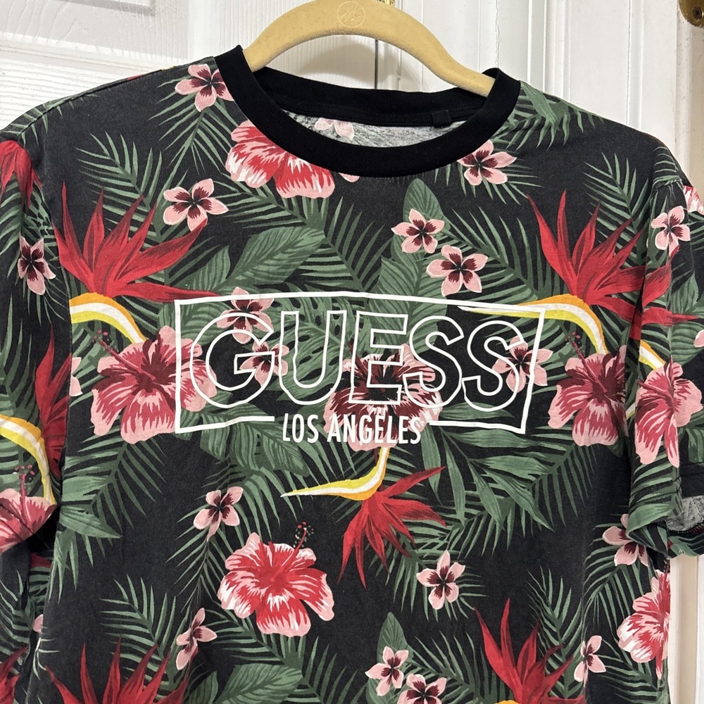 Guess Los Angeles Tropical Hawaiian Floral T-Shirt Mens Medium Green Multi 90s - Picture 3 of 8